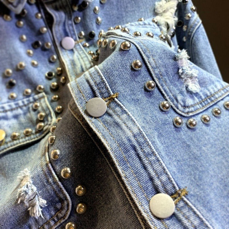 Casual women's shirt ripped denim jacket