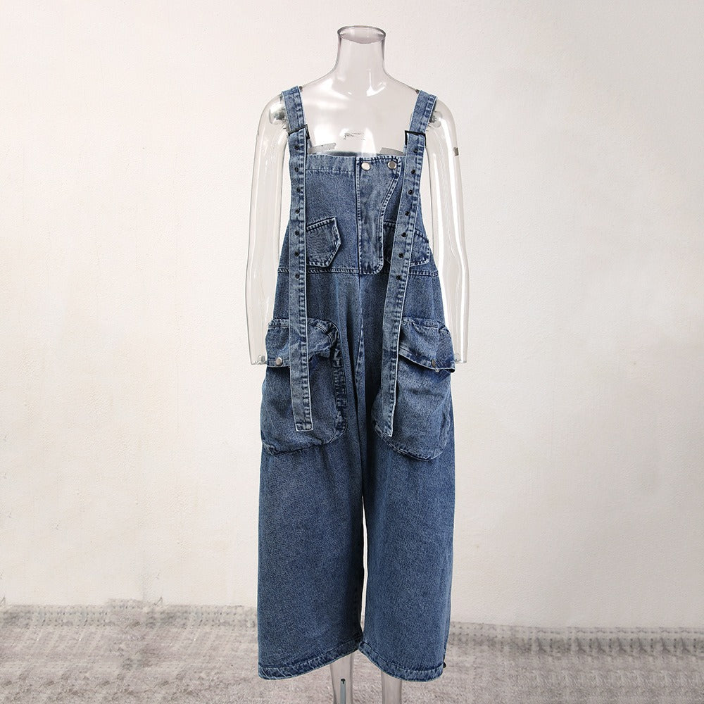 Silhouette Denim Shoulder Strap Pants For Women