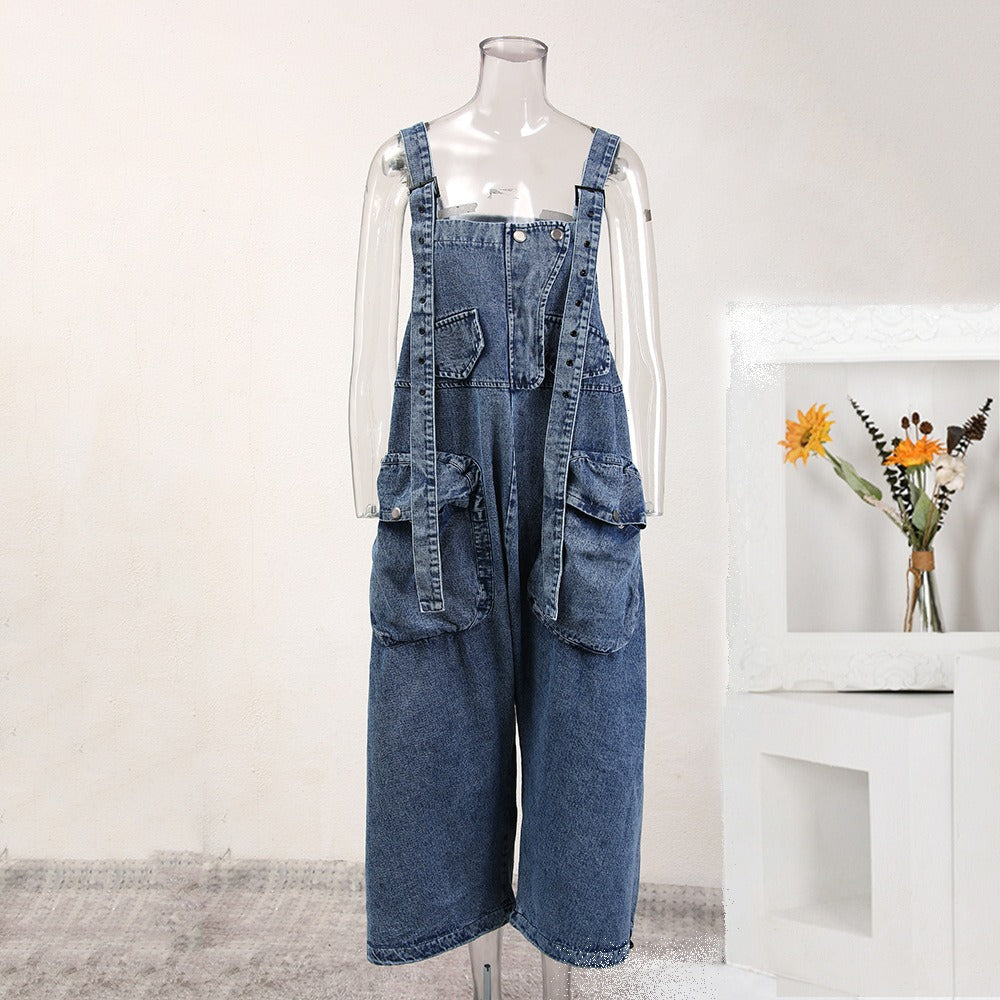 Silhouette Denim Shoulder Strap Pants For Women